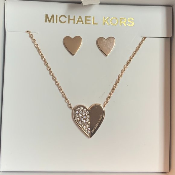 NWT - Michael Kors Rose Gold Heart Jewelry Set - Picture 1 of 6